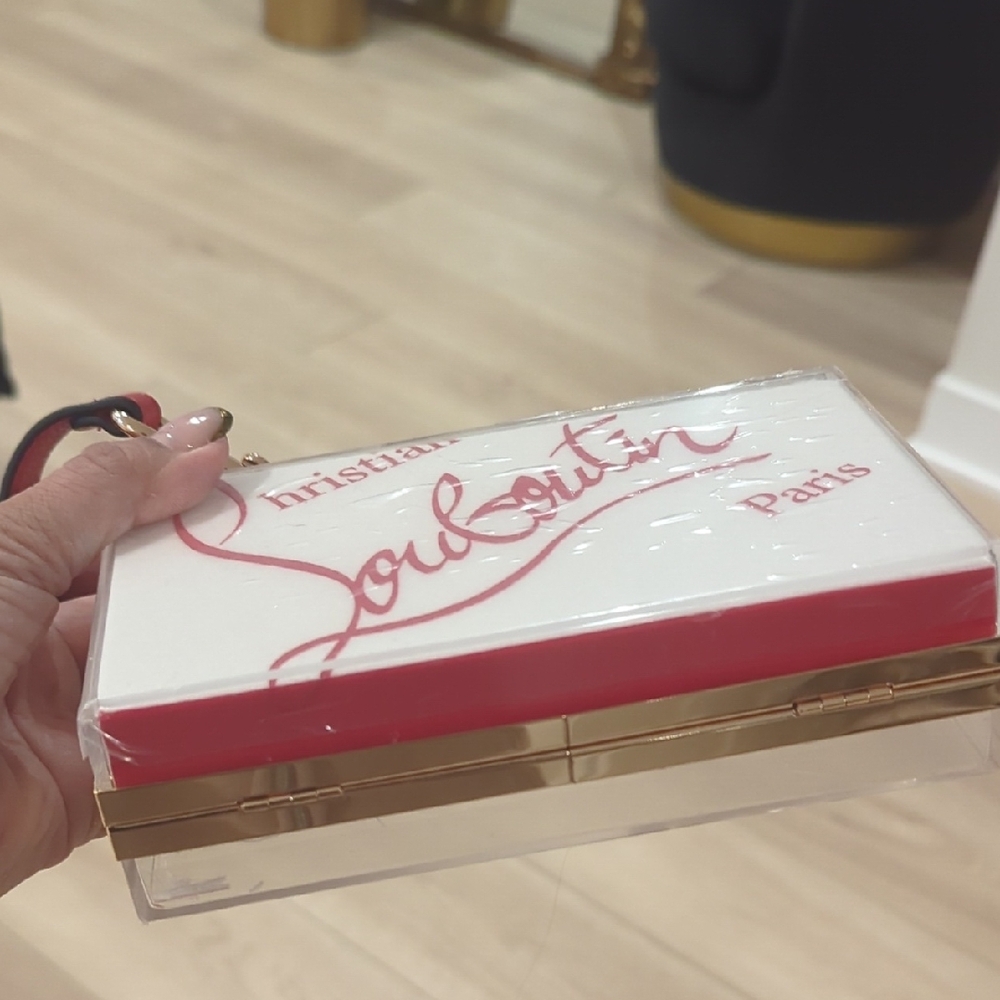 Christian Louboutin Transparent Clutch with Gold and Red Accents